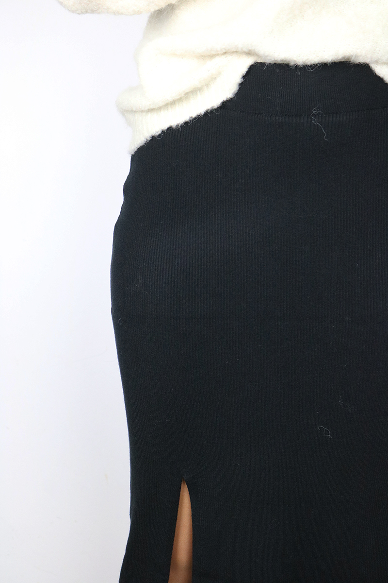 Gebreide Rok Split Zwart - Image 2