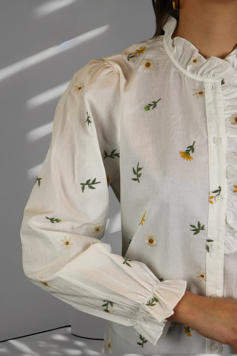 Witte Blouse met Groene Bloemen - Image 4