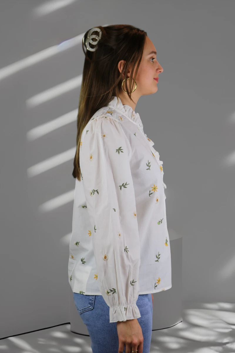 Witte Blouse met Groene Bloemen - Image 2