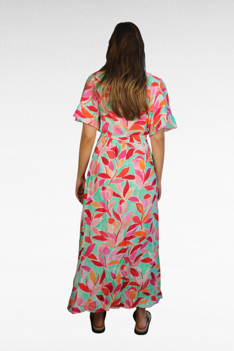 Lange print jurk Groen Roze - Image 3