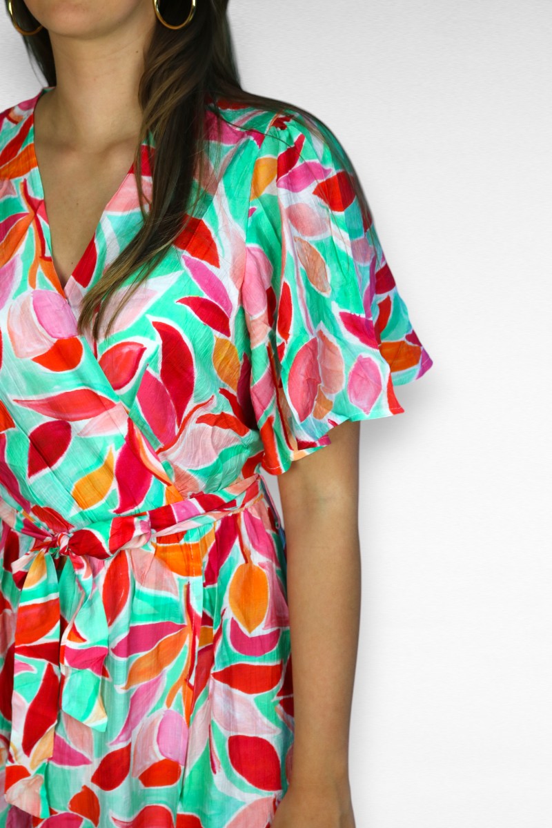 Lange print jurk Groen Roze - Image 2