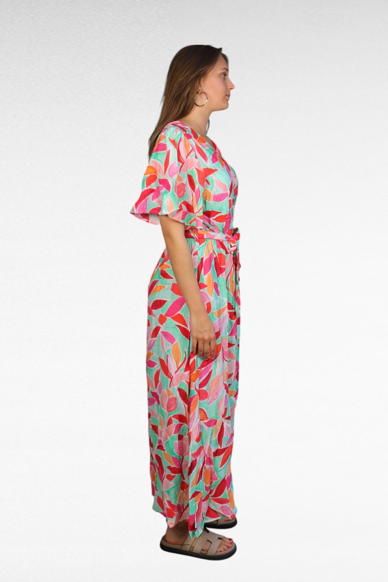 Lange print jurk Groen Roze - Image 4
