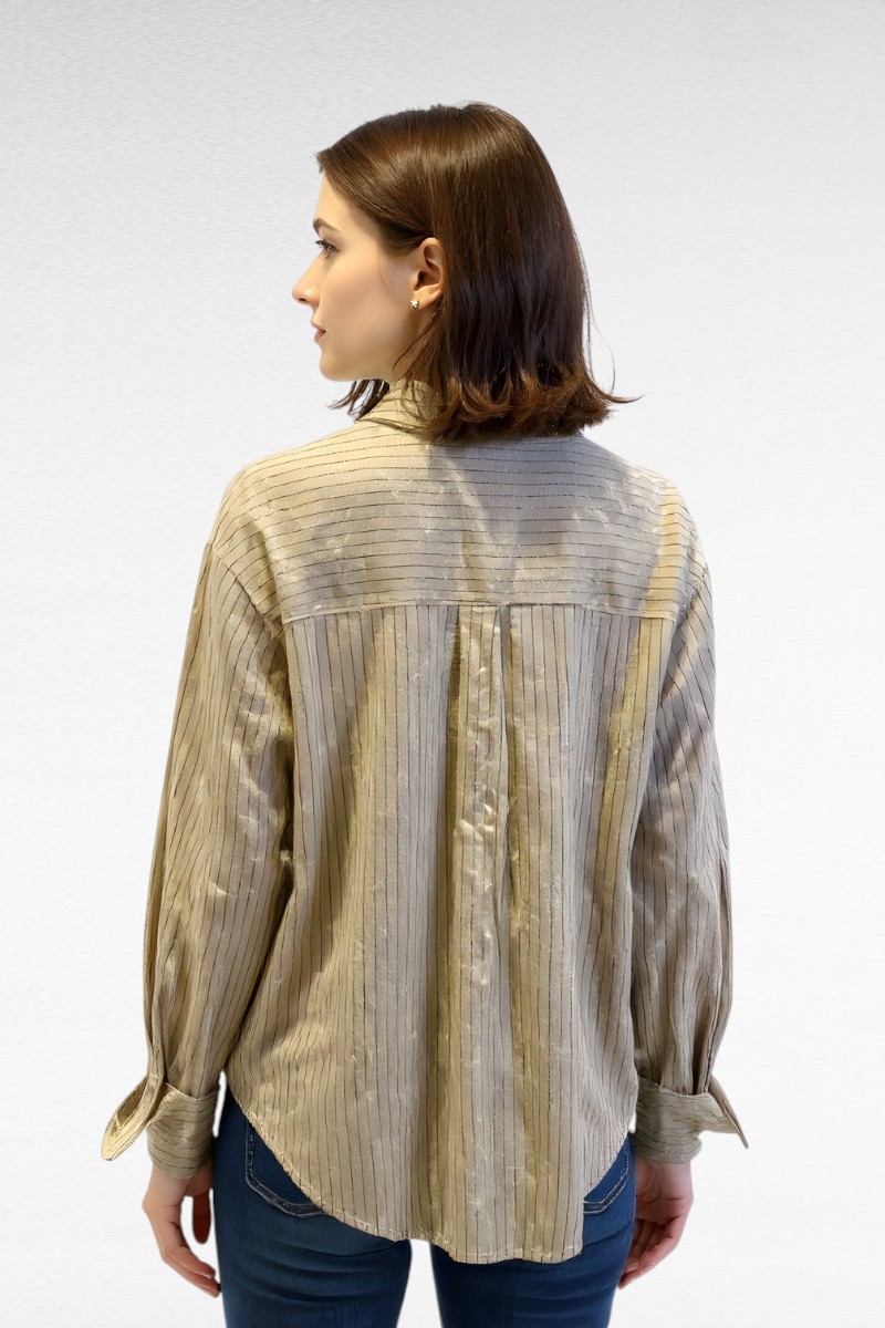 Blouse met Glitter Strepen Beige - Image 2