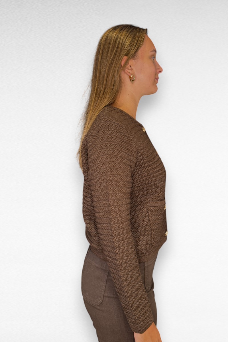 Donkerbruin Vest gouden bloem knoop - Image 3