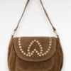 bruine schoudertas suede studs