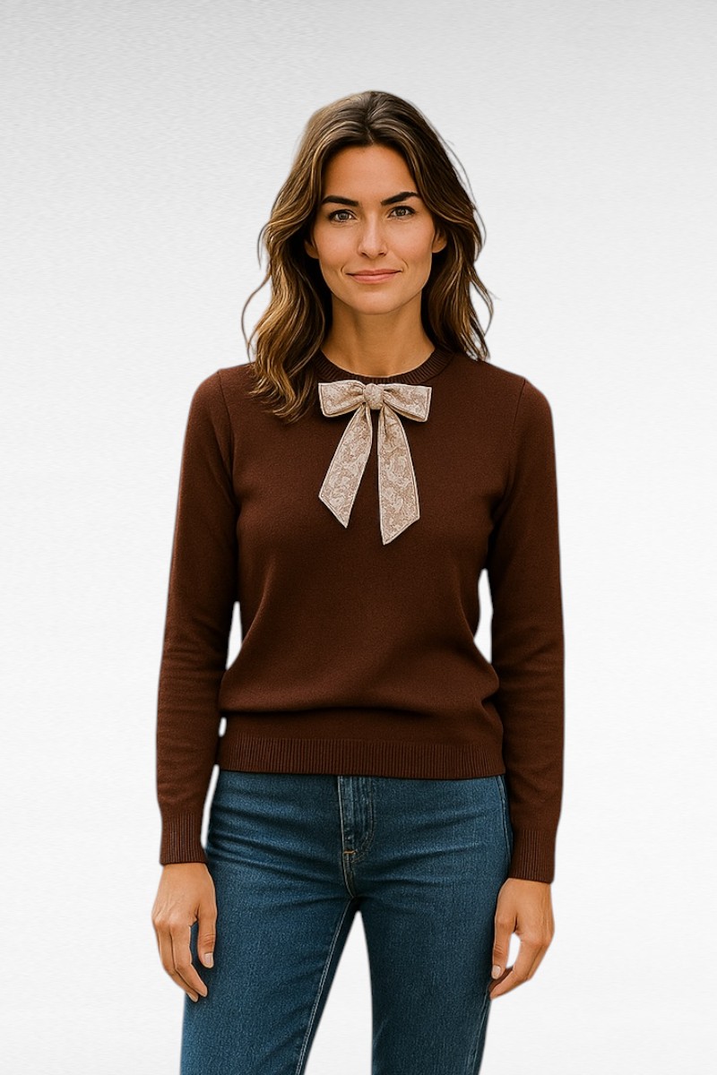 bruine trui met strik