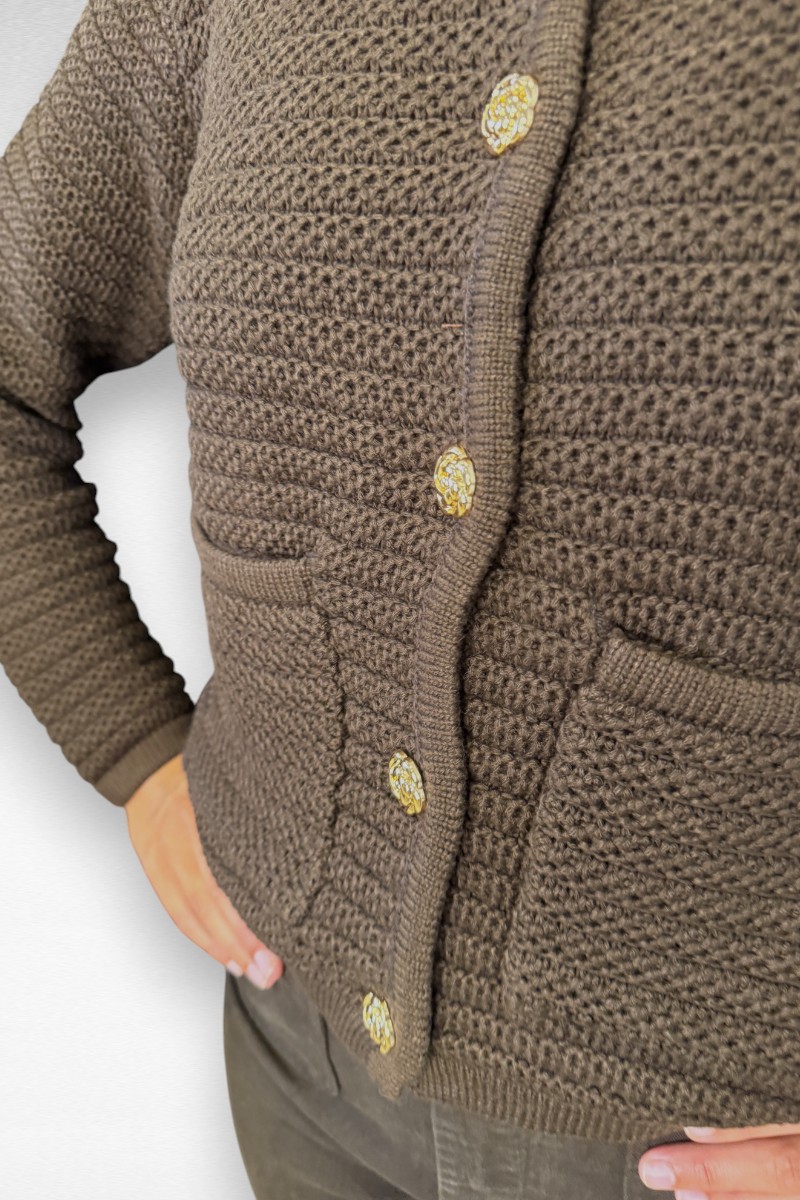 Donkerbruin Vest gouden bloem knoop - Image 2