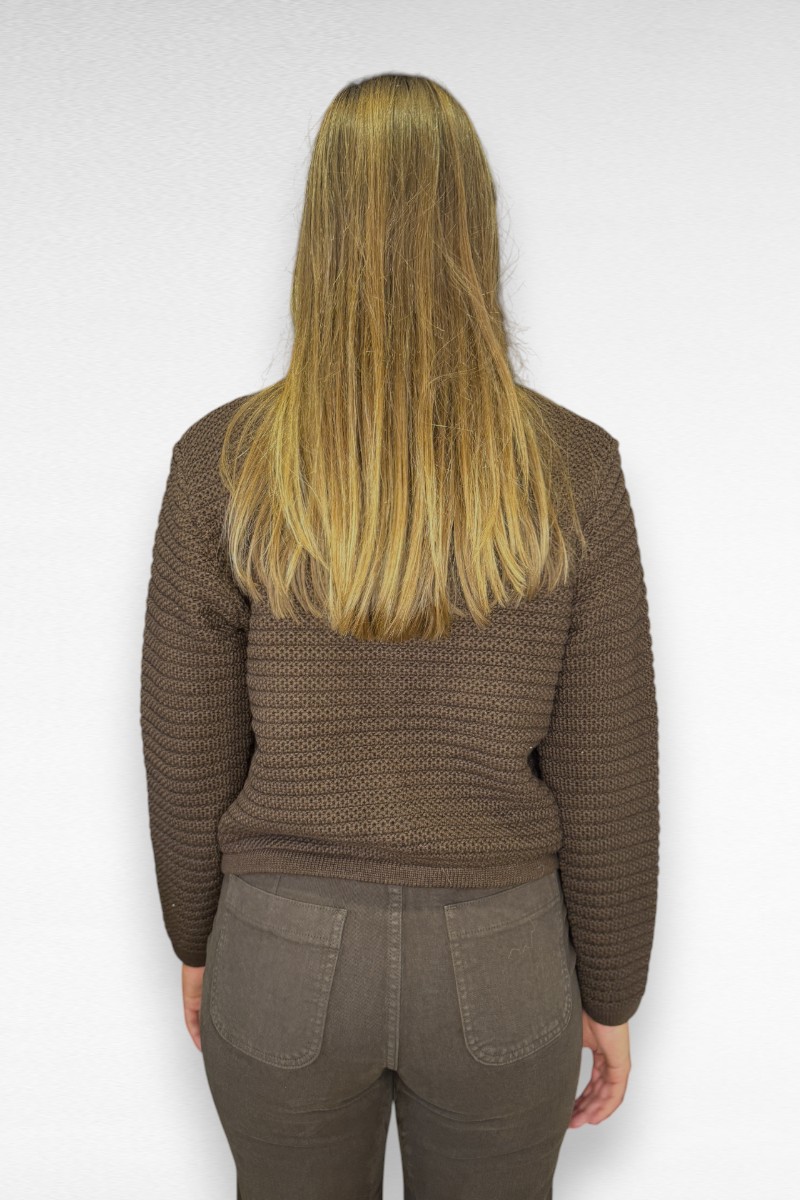 Donkerbruin Vest gouden bloem knoop - Image 4