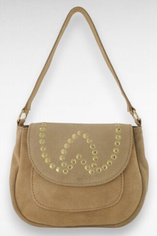 beige suède tas met studs
