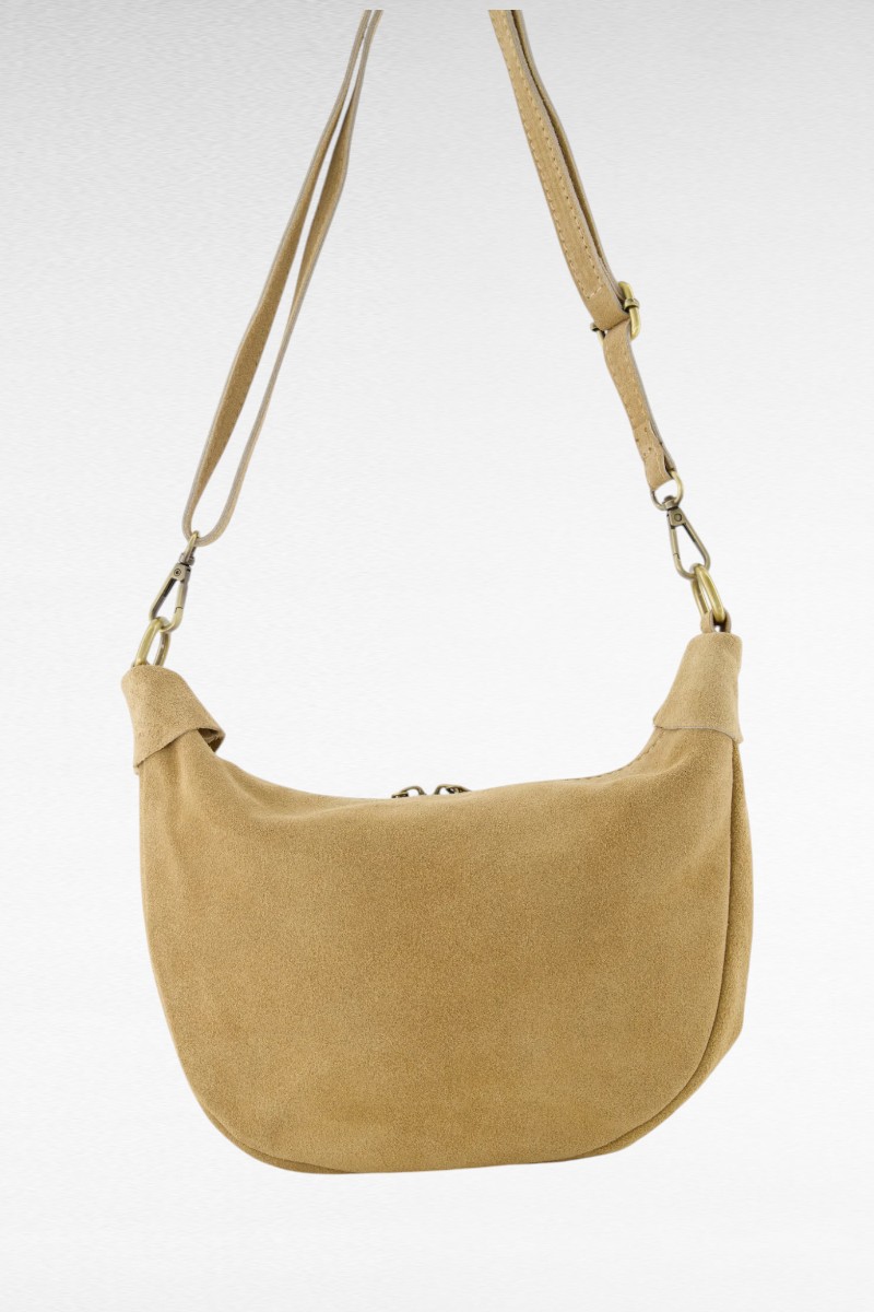 Suede halve maan schoudertas zand - Image 3
