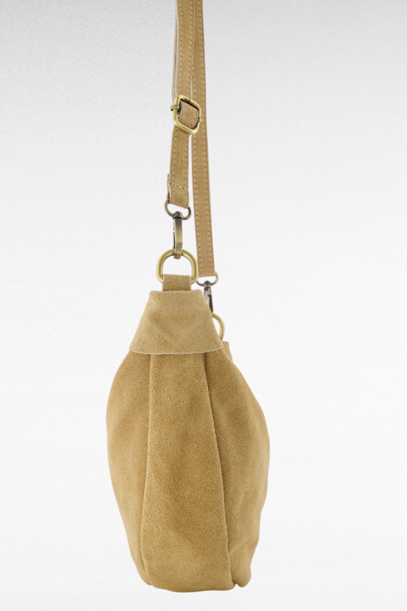 Suede halve maan schoudertas zand - Image 4