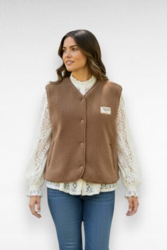 taupe teddy gilet