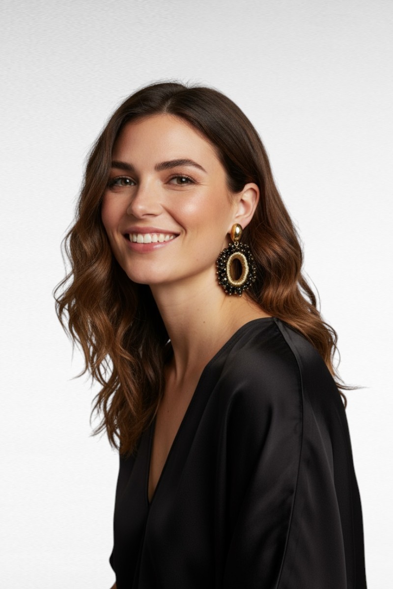 Oorbellen Ovaal Kraaltjes Zwart - Image 2