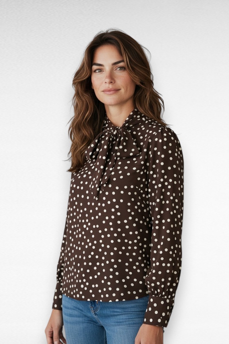 stippen blouse bruin