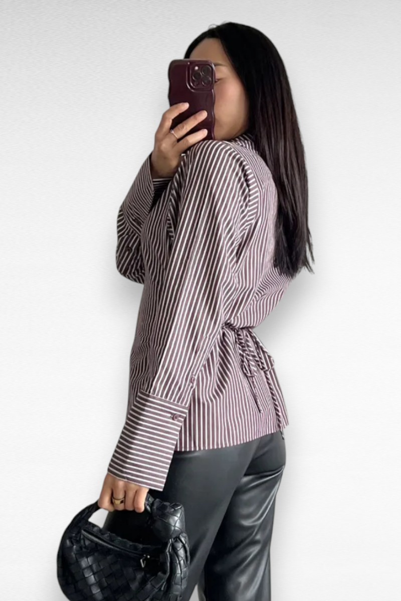 Bruine streep blouse taille - Image 2