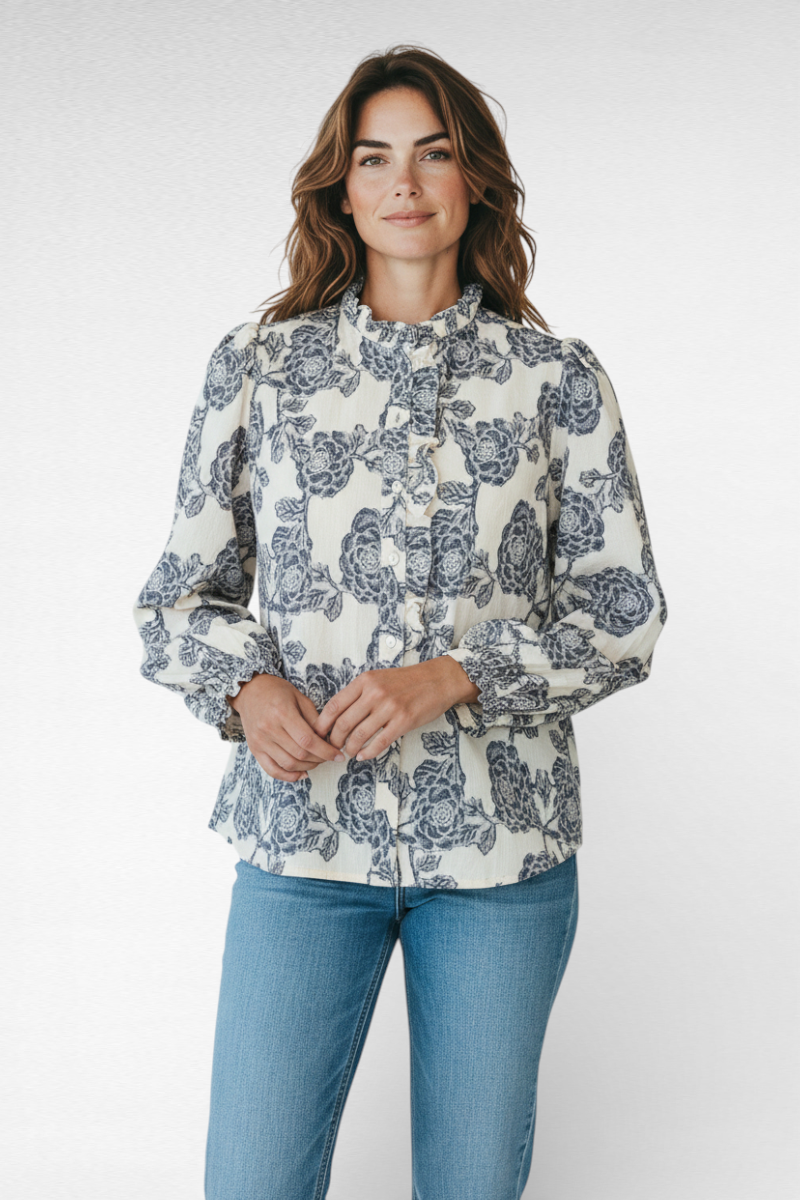 barok blauw witte blouse