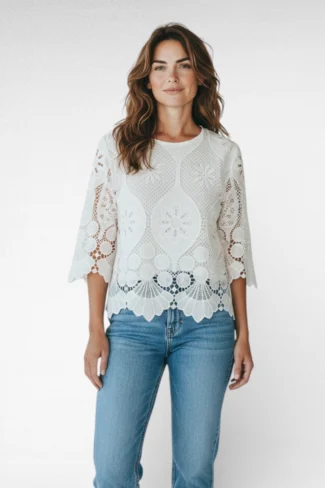 witte broderie kanten blouse