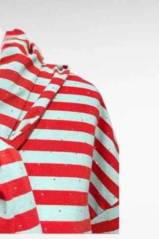 Alternative view of Trui Strass korte mouw + sjaal Rood Groen