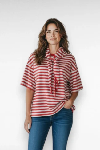 Trui Strass korte mouw + sjaal Rood Roze