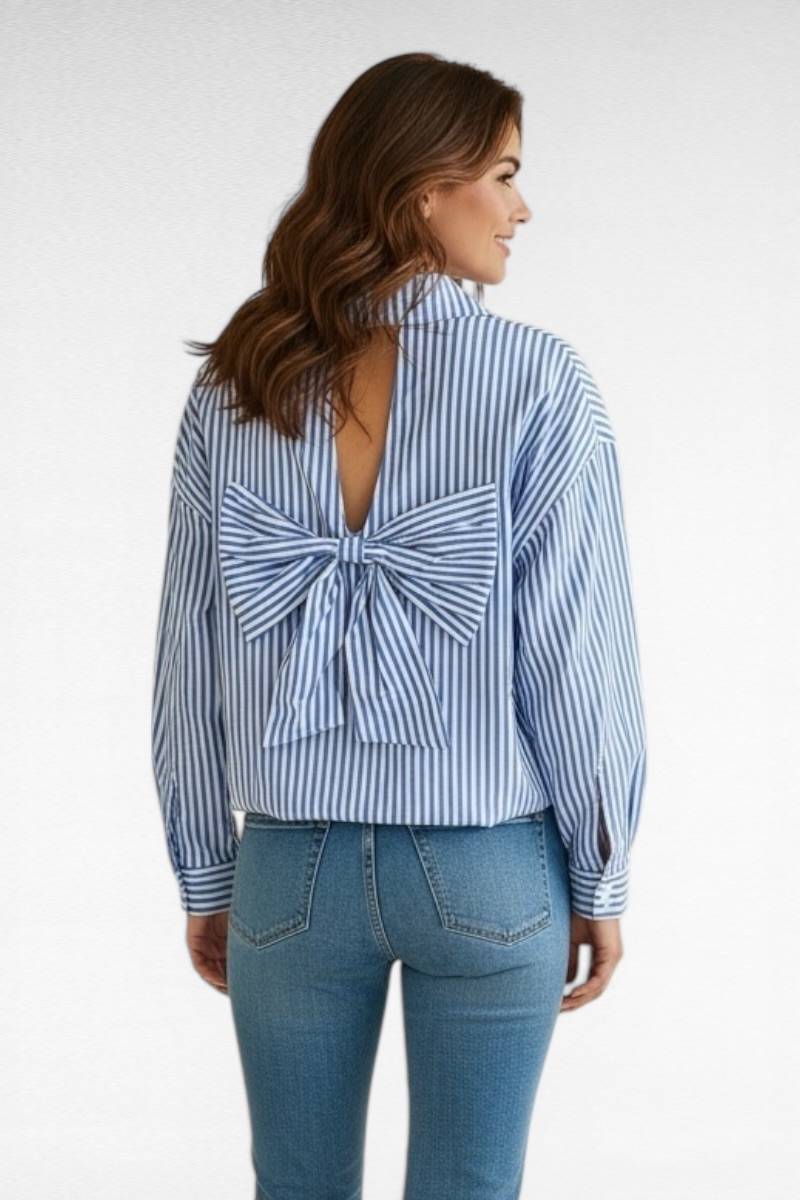 Blouse strepen Strik Licht Blauw