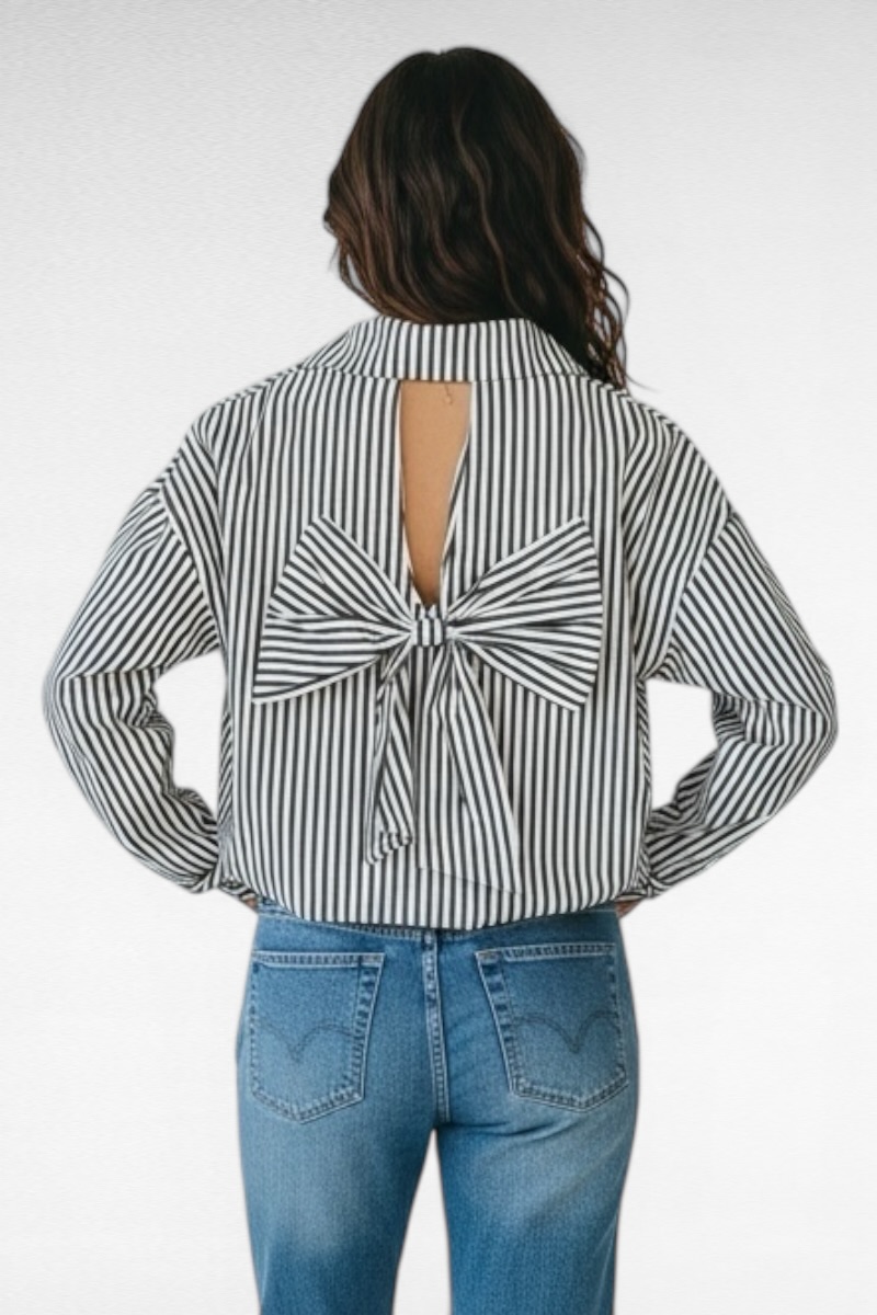 Blouse strepen Strik Donker blauw