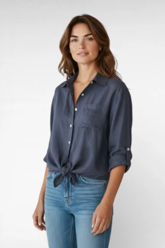 blauwe blouse linnen