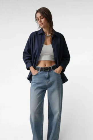 Alternative view of Wijde blouse Donker blauw