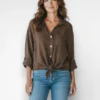 bruine linnen blouse