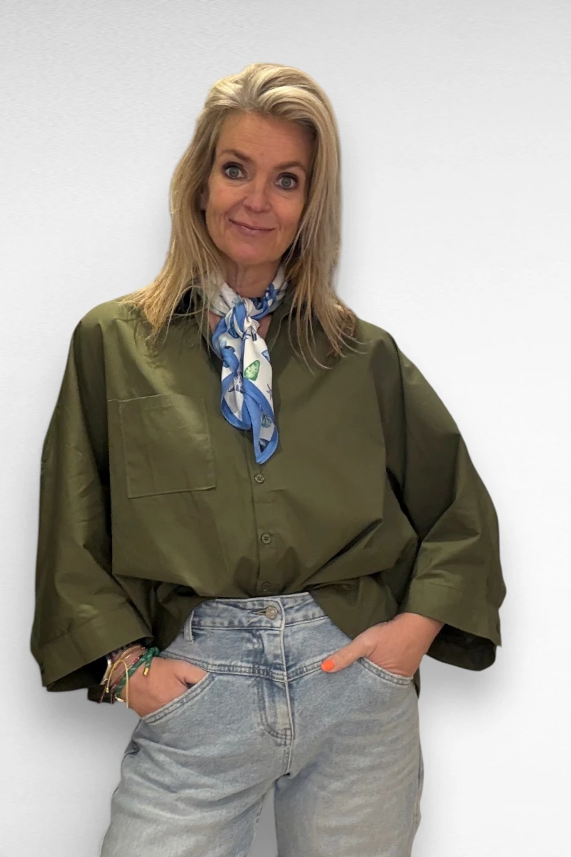 Wijde blouse khaki groen