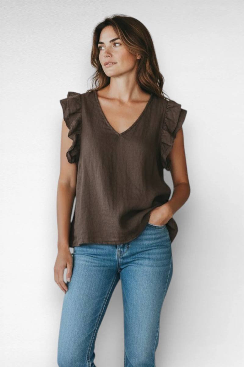 bruine linnen top