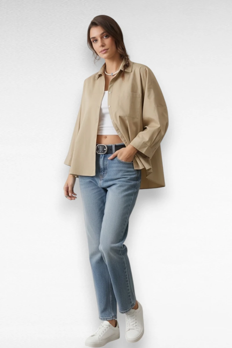 Wijde blouse Beige - Afbeelding 2