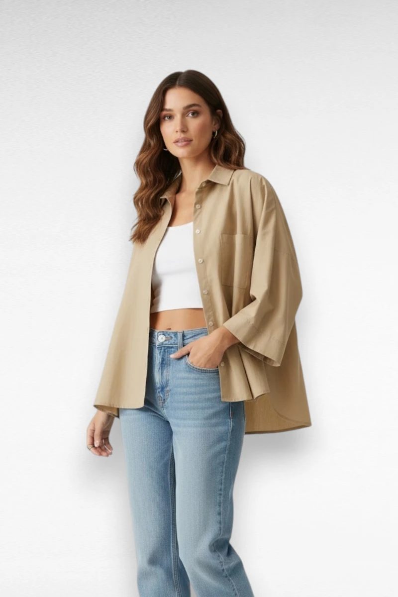 Wijde blouse Beige - Afbeelding 3