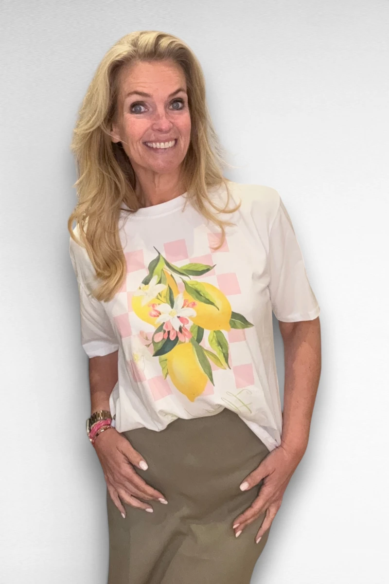 Wit Shirt Opdruk Fleurs de Citron