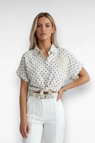 beige stippen blouse