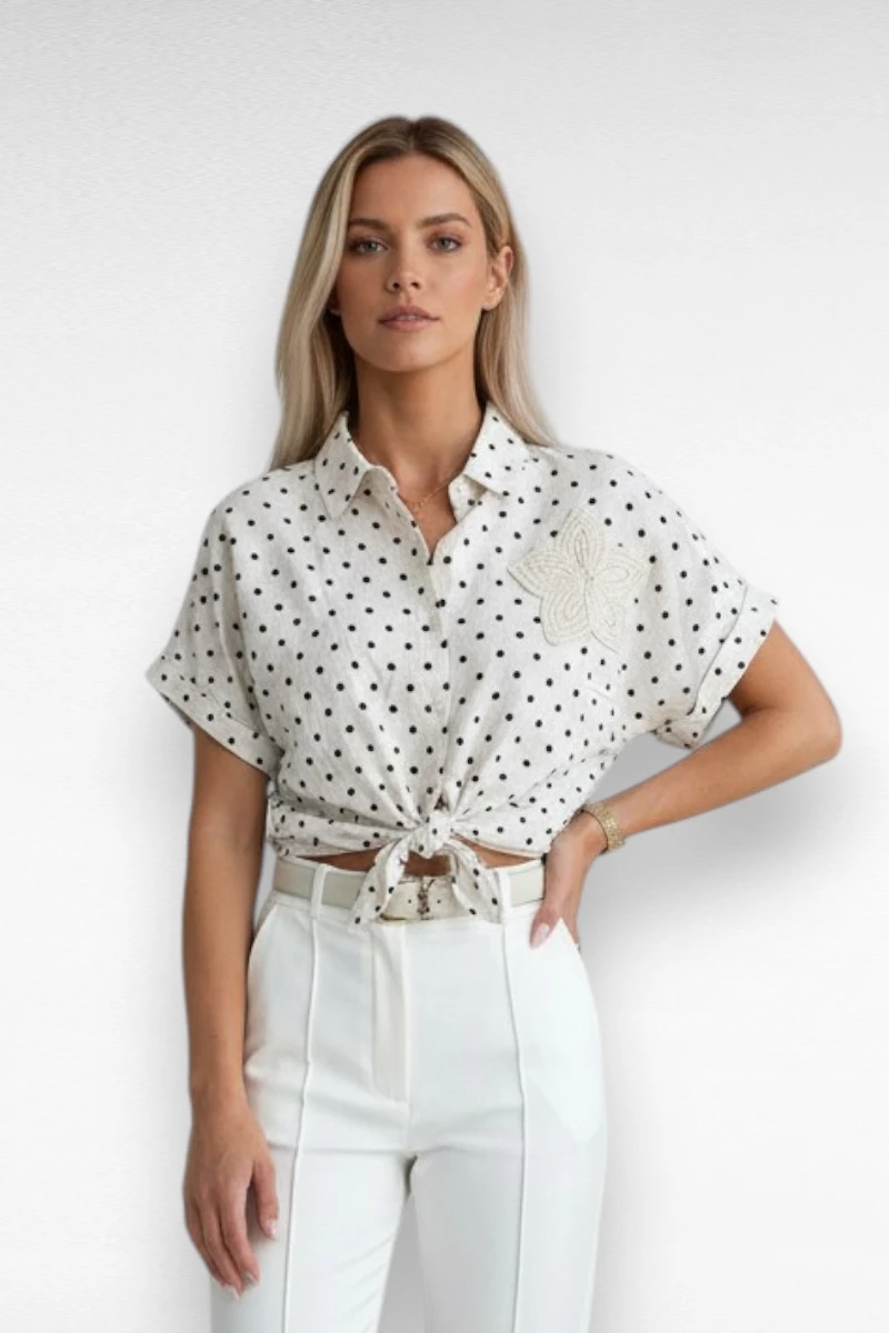 beige stippen blouse