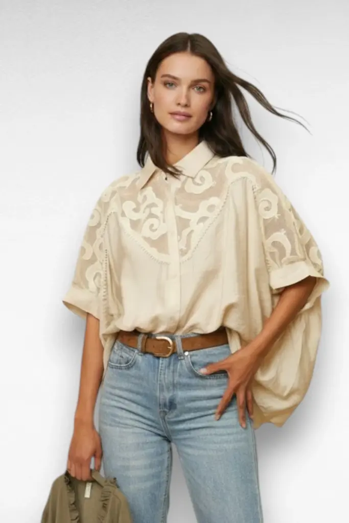 beige wijde blouse