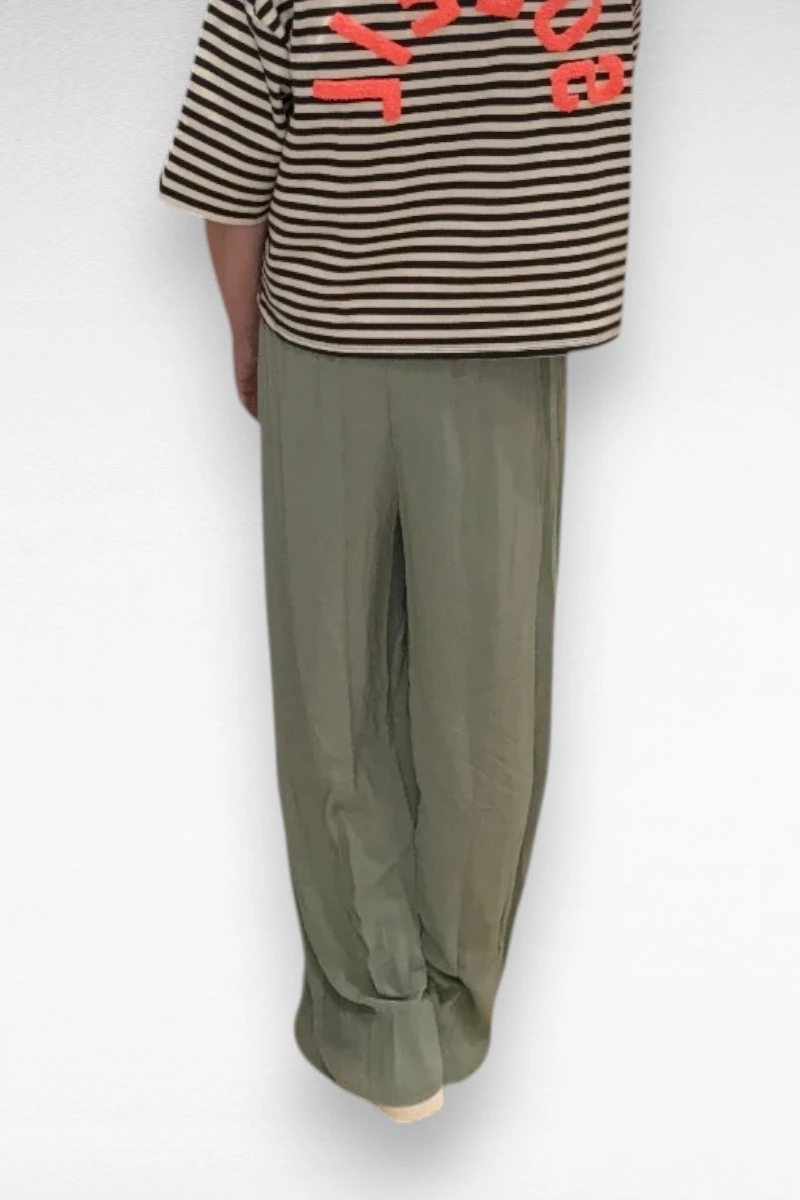 Viscose wijde broek Khaki - Afbeelding 3