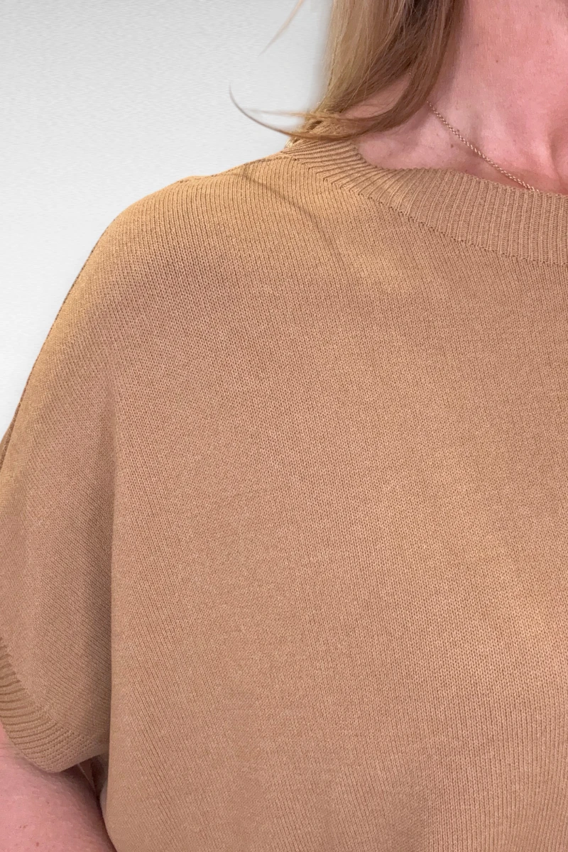 Top korte vlindermouw Camel - Afbeelding 2