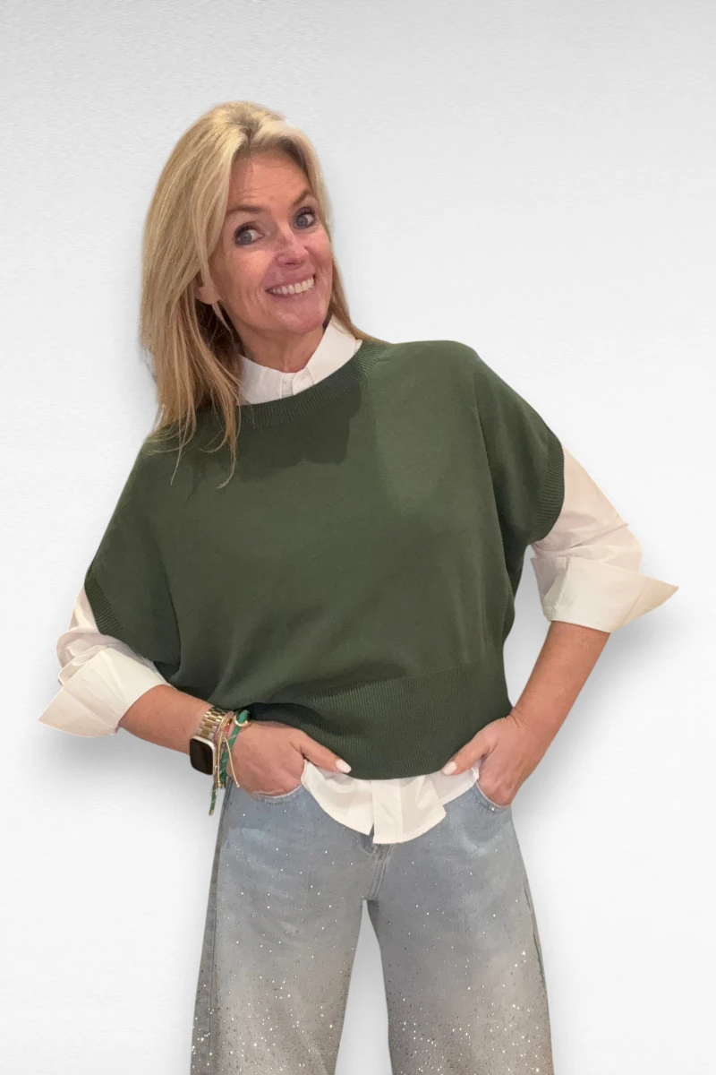 Top korte vlindermouw Khaki - Afbeelding 2