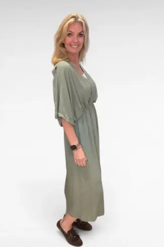Alternative view of Losse jurk V met kraag Khaki