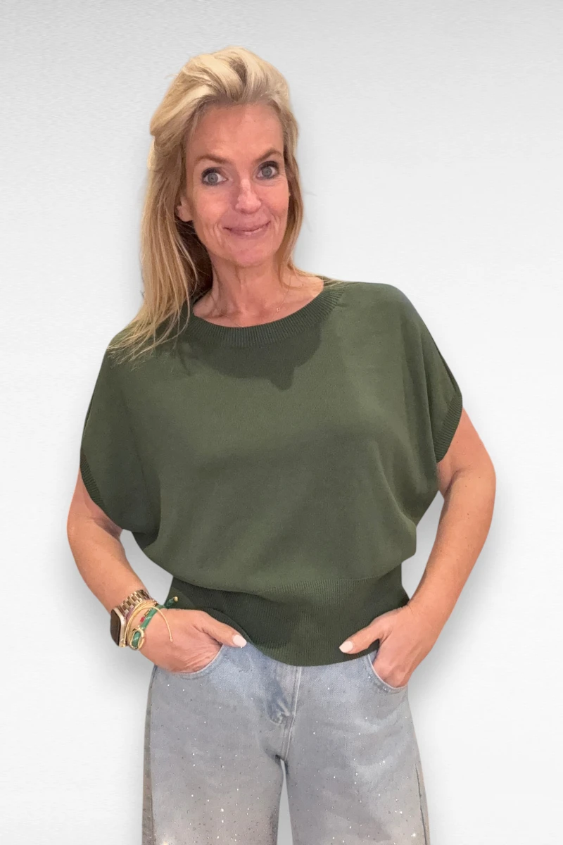 Top korte vlindermouw Khaki