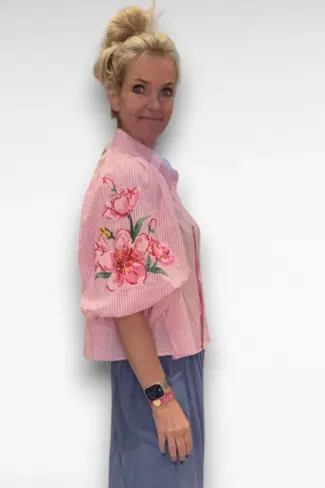 Alternative view of Roze Streep Blouse Bloemen Mouw