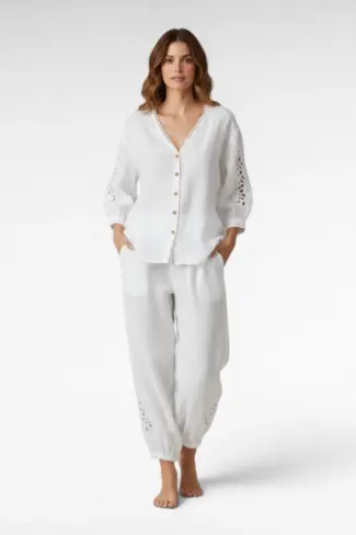 Alternative view of Linnen Pof Broek Broderie Wit