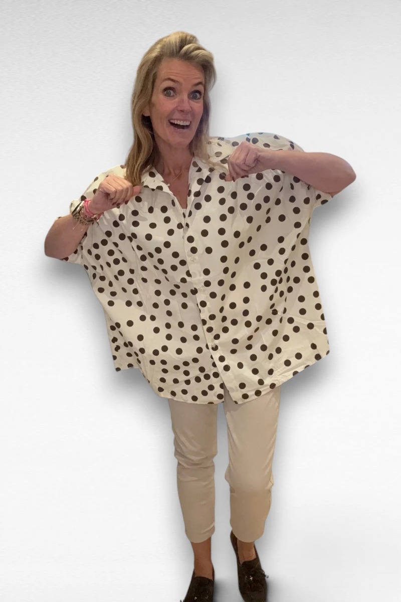 Stippen Blouse Ercu Bruin - Afbeelding 4