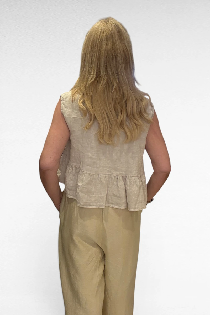 Linnen Gilet Beige - Afbeelding 3