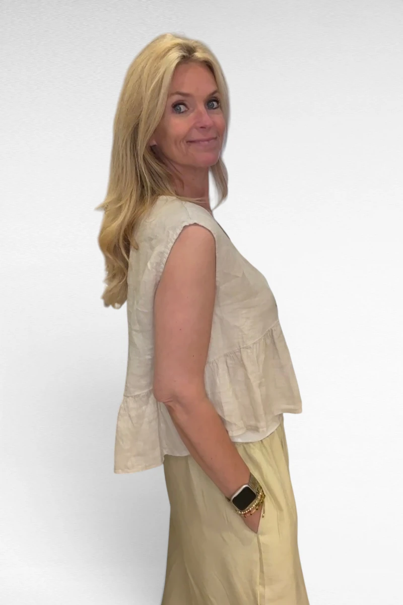 Linnen Gilet Beige - Afbeelding 2