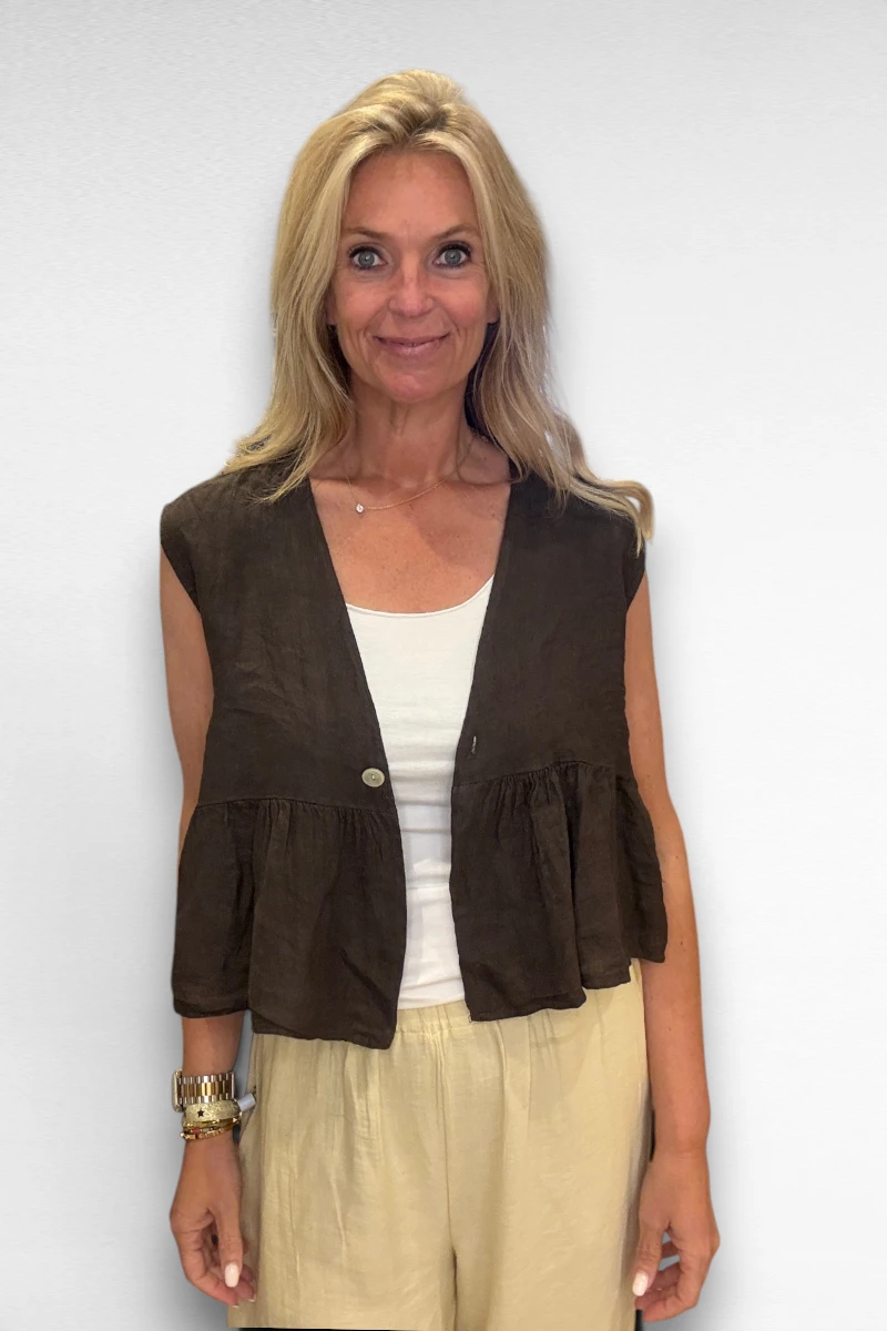 Linnen Gilet Bruin - Afbeelding 2