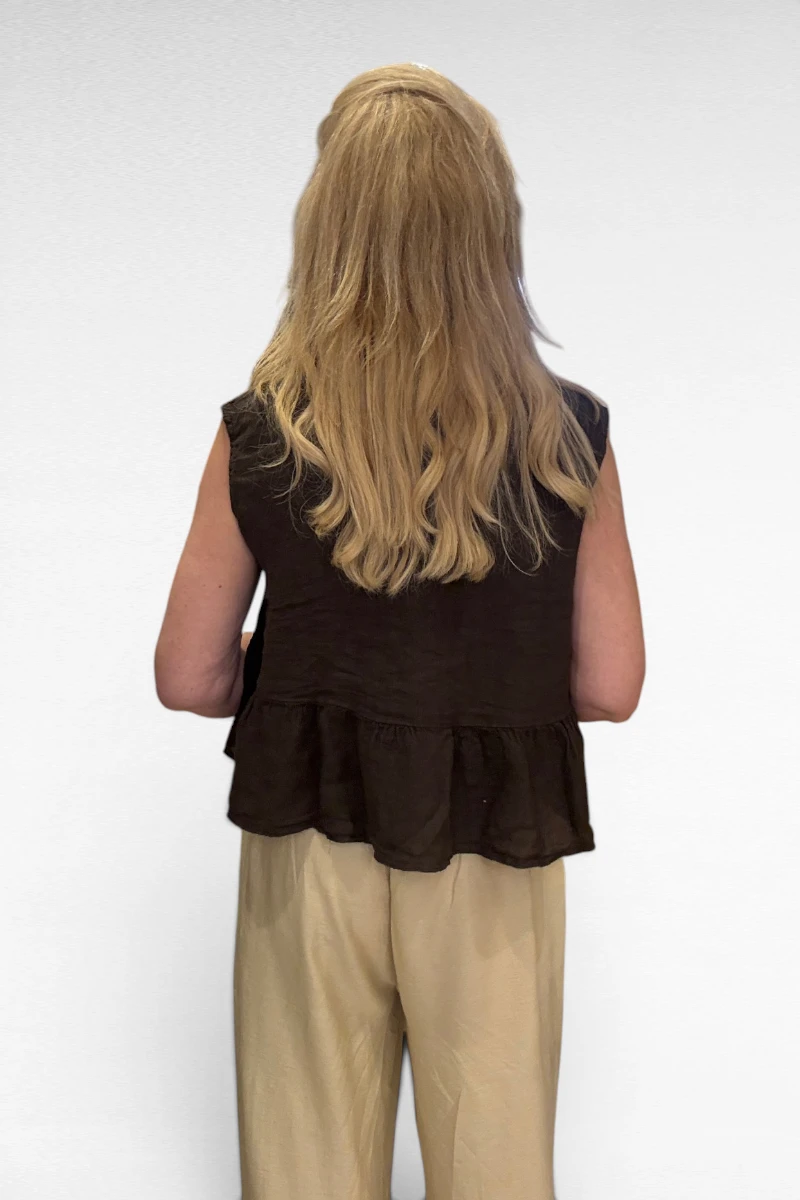 Linnen Gilet Bruin - Afbeelding 3