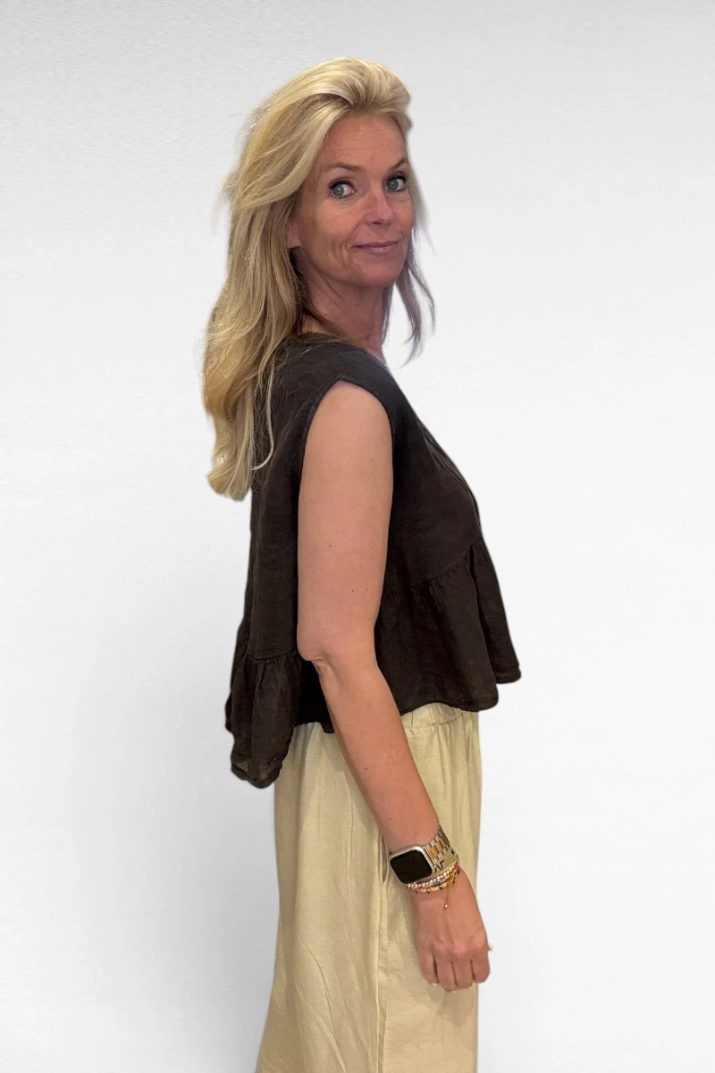 Linnen Gilet Bruin - Afbeelding 4