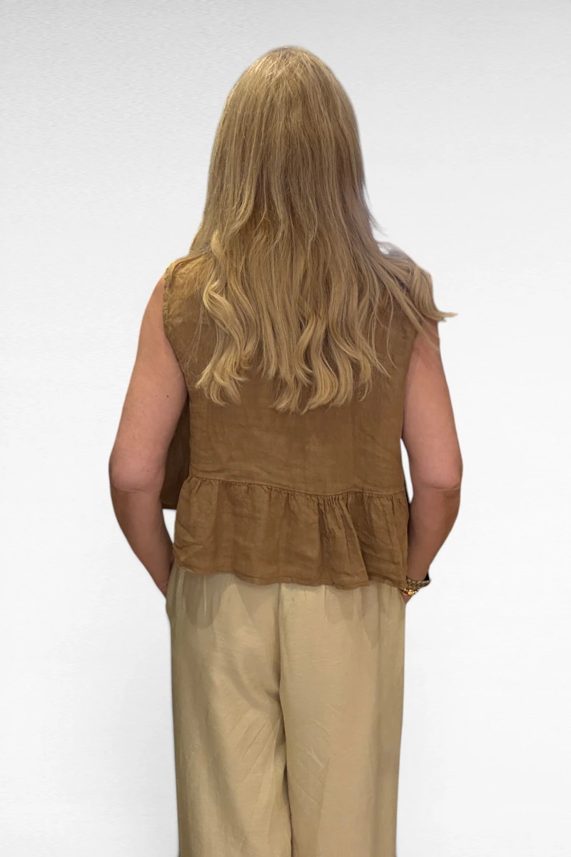 Linnen Gilet Camel - Afbeelding 2